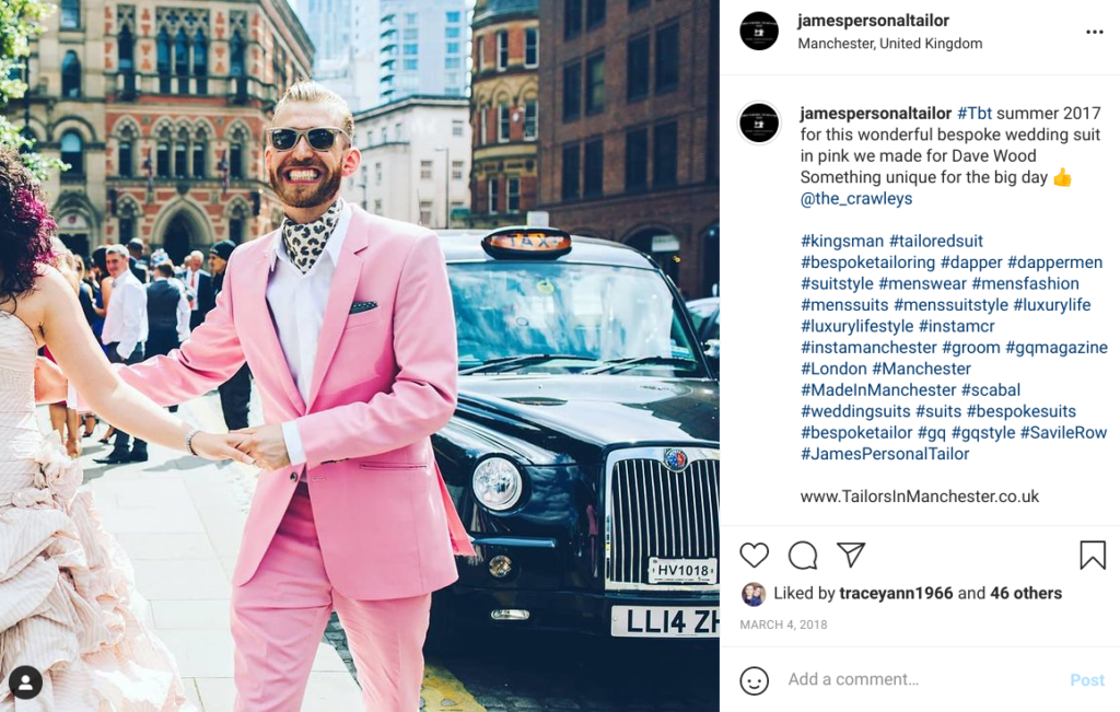 bespoke pink wedding suit